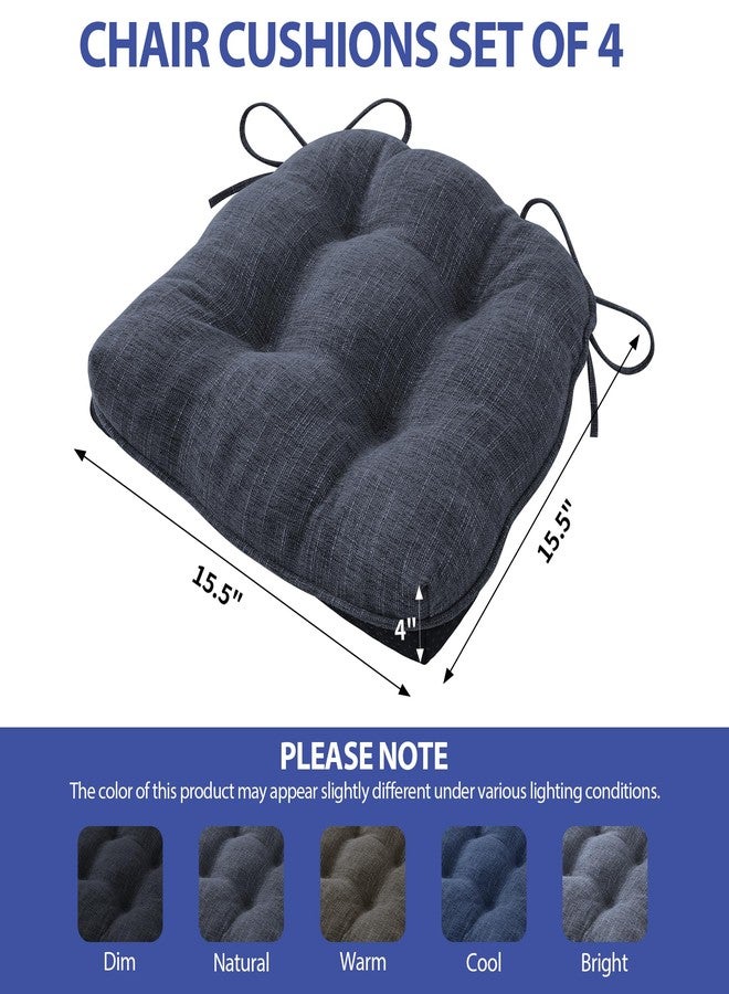 IPYNBAP Chair Cushions for Dining Chairs Set of 4, Kitchen Chair Cushions, Chair Pads with Ties and Non Slip Backing, Tufted Memory Foam Seat Cushion 4 Pack, 15.5" x 15.5" x 4", Navy Blue - Image 3